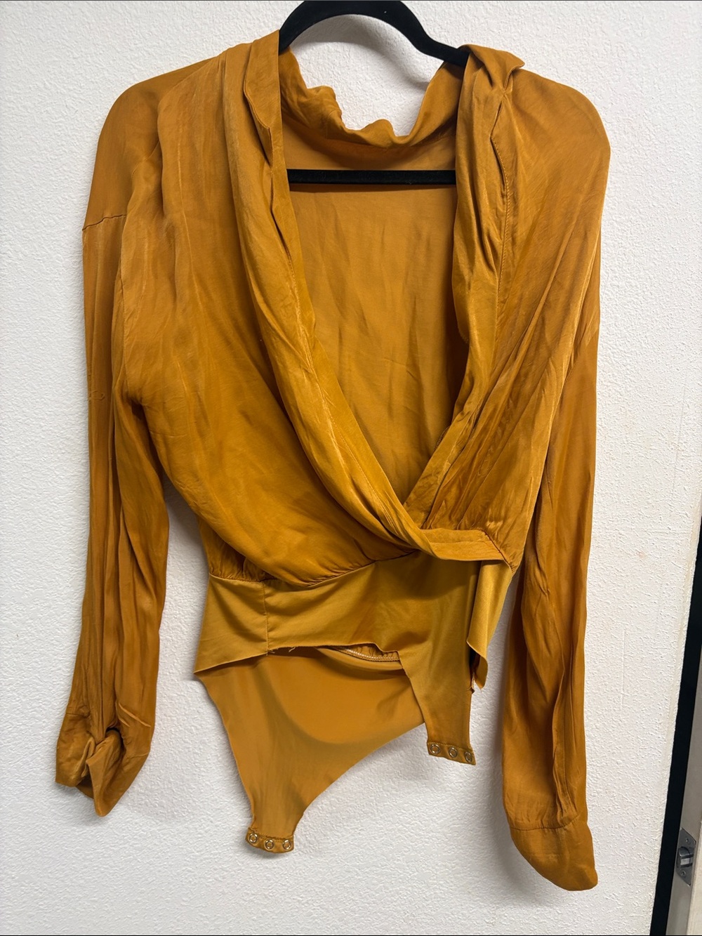 Zara Mustard Wrap-Style Long Sleeve Bodysuit
